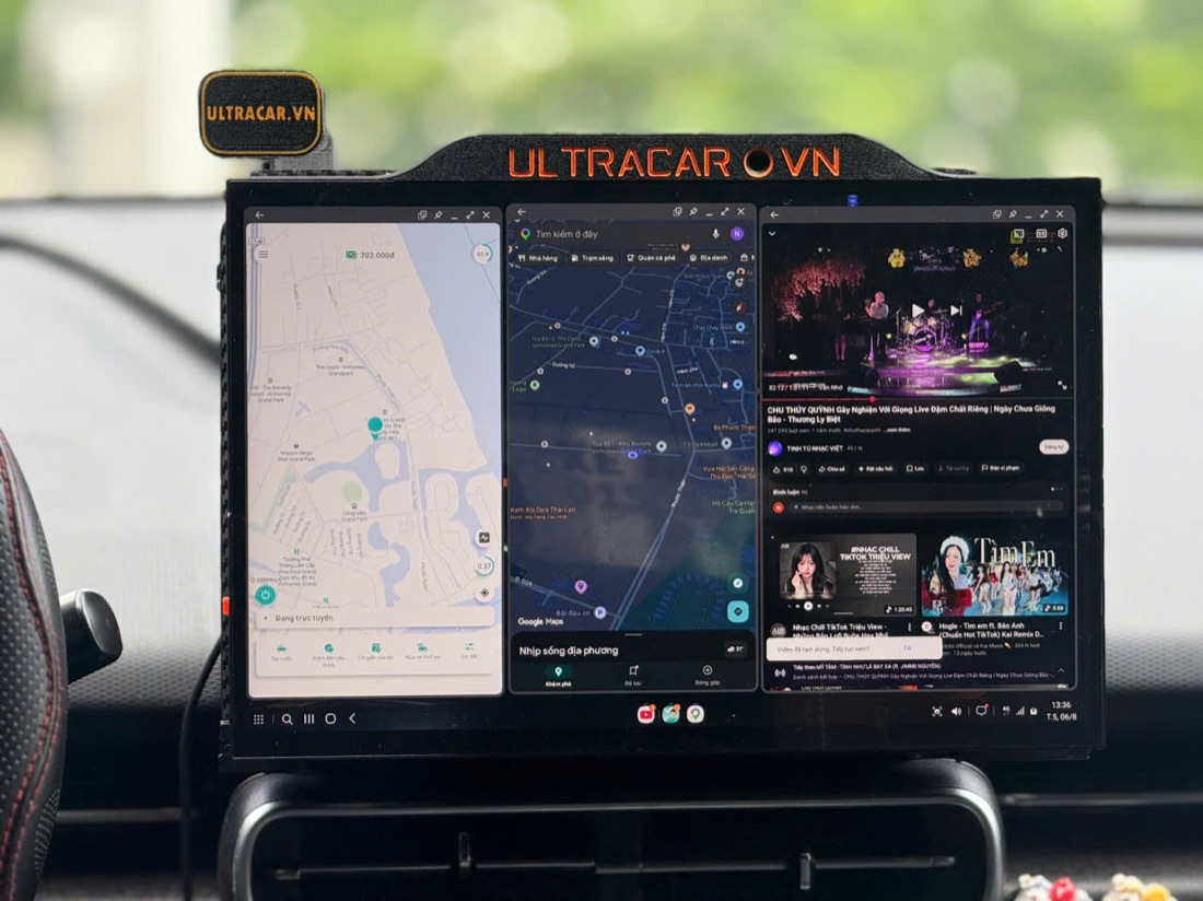 Màn hình chia 3 khung chạy Grab, Google Maps và YouTube cùng lúc